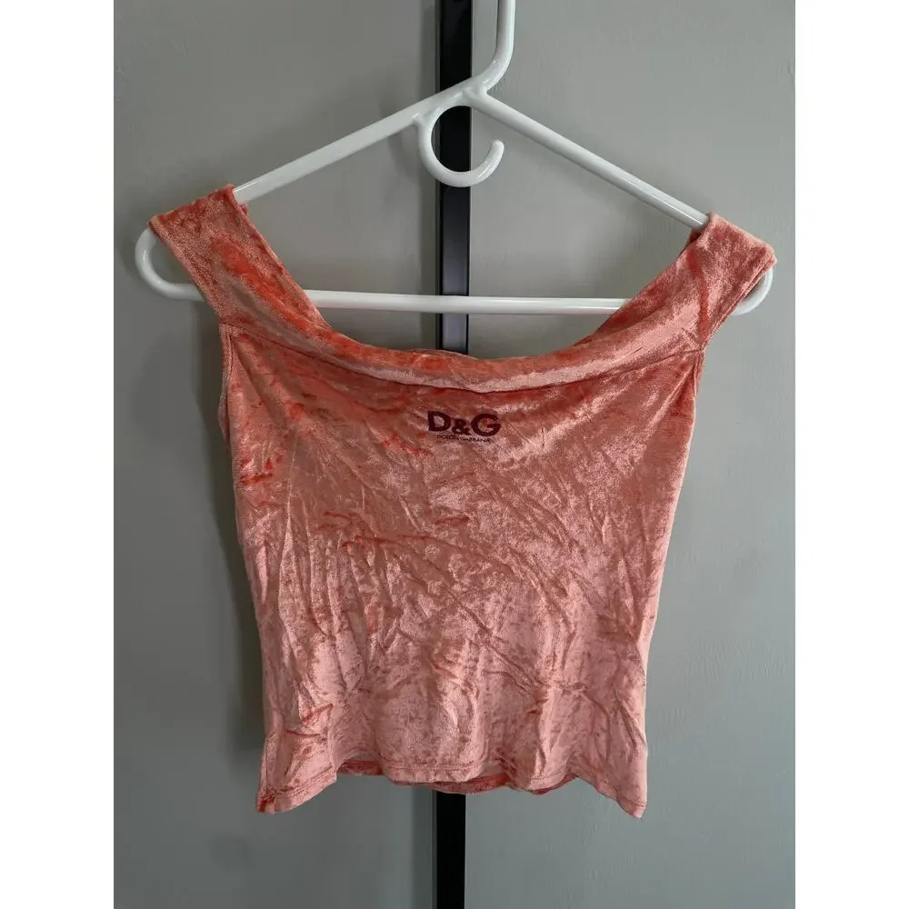 Y2K Dolce & Gabbana Velvet Off The Shoulder Top Womens XS Pink Freedom 2000s - Picture 5 of 8